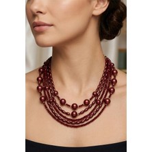 Petek Aksesuar Bordo Kristal Akrilik Tasarım Çoklu Kolye