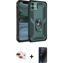 Marsilyan™- iPhone 11 Kılıf Ahenk Klasik Koleksiyonu - Siyah 3D Antistatik Hayalet Cam Ekran Koruyucu + Pers Alüminyum Kamera Lens - Kı