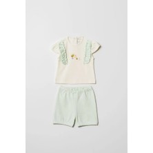 Hafy Baby Arı Nakışlı, Fırfırlı, Kız Bebek Yazlık Şortlu Takım