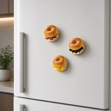 Haki Store Mini Bagel Tatlı Magnet Seti – Gerçek Görünümlü Yumuşak 3'lü Dekoratif Buzdolabı Magneti 6,5 x 6,5 cm