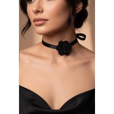 Petek Aksesuar Parlak Taşlı Çiçek Choker Kolye