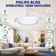 Philips LED Aydınlatmalı 3 Kanatlı Modern Tasarım ile Blıss Beyaz Tavan Vantilatörü