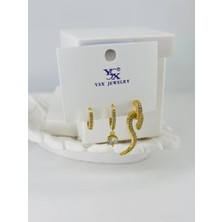 The Gencoo Zirkon Taşlı Üçlü Kombin Küpe