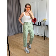 Size Özgü Yeşil Bel Bağlamalı Havuç Paça Pantolon