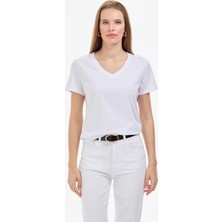 Pierre Cardin Kadın Beyaz Regular Fit V Yaka Basic Tişört 50326875-VR013
