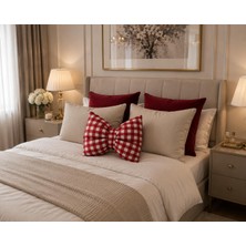 Karam Home Kırmızı Ekose Fiyonk Dekoratif Yastık – Modern Yatak ve Salon Kırlenti