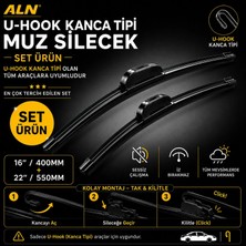 ALN Muz Silecek Seti - Ön Takım(2li) & U-Hook Kanca Tipi Tüm Araçlarla Uyumlu - 16 (400MM) & 22 (550MM)