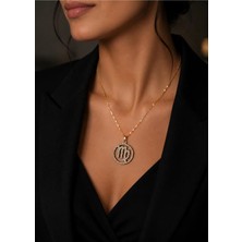 Siyah Gold Epoksi Başak Burcu Gold Zincir Kolye