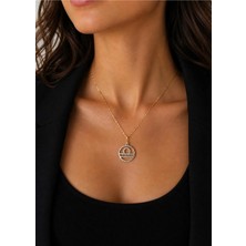 Siyah Gold Epoksi Terazi Burcu Gold Zincir Kolye