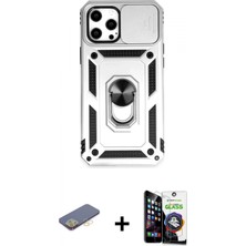 Marsilyan™- iPhone 12 Pro Max Kılıf Ahenk Klasik - Şeffaf Temperli Cam Ekran Koruyucu + Renkli Kamera Lens Koruma Cam - Sı