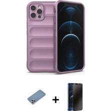 Marsilyan™- iPhone 12 Pro Kılıf Atlas Koleksiyonu - Siyah 3D Antistatik Hayalet Cam Ekran Koruyucu + Shine Kamera Lens Koruma Cam - Gs