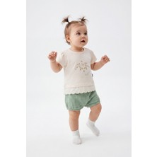 Joy Kids Kız Bebek %100 Pamuk Tasarım Takım (6-12AY) (Bej-Yeşil)