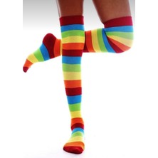 Rbs Socks Kadın Gökkuşağı Kalın Çizgili Pamuklu Dizüstü Çorap