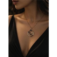 Siyah Gold Epoksi Kova Burç Gold Zincir Kolye