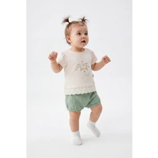 Joy Kids Kız Bebek %100 Pamuk Tasarım Takım (6-12AY) (Bej-Yeşil)