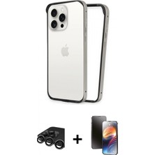 Pileli Store Pilelistore™ iPhone 15 Pro Max Kılıf Pusula Asil Koleksiyonu - Siyah 3D Antistatik Mat Seramik Nano Ekran Koruyucu + Raze Metal Kamera Lens - Tmgı