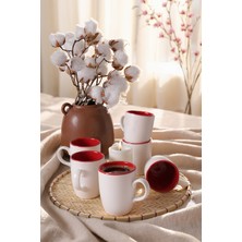 Keramika Mat Beyaz / Kırmızı Bulut Kupa 9 cm 6 Adet