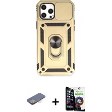 Marsilyan™- iPhone 12 Pro Max Kılıf Ahenk Klasik - Şeffaf Temperli Cam Ekran Koruyucu + Renkli Kamera Lens Koruma Cam - Sı