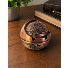 HD Marketim Kapaklı Metal Küllük Açılır Kapanır Dekoratif Masa Üstü Küllük Vintage Bakır 7.5 Cm