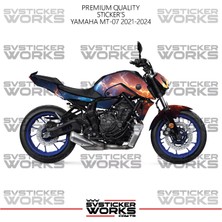 Sv Sticker Works Yamaha Mt-07 Kaplama Sticker Kırmızı ve Mavi Şimşek Design Motor Kaplama Modeli Hazır Kit 2021-2024 Uyumlu 
