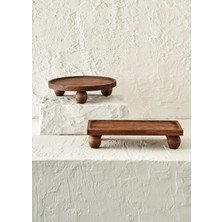 Bella Maison Wooden Naturel Renkli 2'li Ahşap Sunum Seti 30 cm Dikdörtgen ve 25 cm Yuvarlak Ebatlar