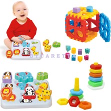 Sevimli Hayvanlar Eğitici Zeka Geliştirici Bultak Küp Puzzle Seti ile Kuleli Halkalar