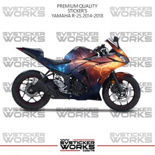 Sv Sticker Works Yamaha R25 Kaplama Sticker Mavi ve Kırmızı Şimşek Design Motor Kaplama Modeli Hazır Kit 2013-2018 Uyumlu 