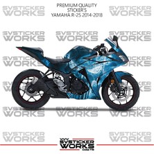 Sv Sticker Works Yamaha R25 Kaplama Sticker Mavi Punisher Design Motor Kaplama Modeli Hazır Kit 2013-2018 Uyumlu 