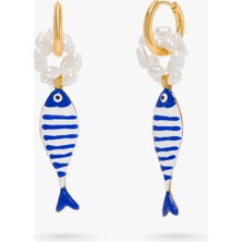 Lunaco Atelier Inci Detaylı Mavi Mineli Balık Küpe