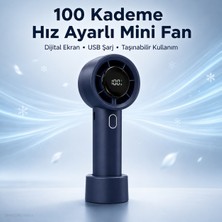 Smayling 100 Kademe Dijital Ekranlı Mini Masaüstü Fan USB Şarjlı Taşınabilir El Fanı Ayrılabilir Standlı