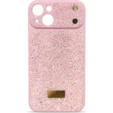 Coverzone iPhone 14 Pro ile Uyumlu Elmas Desen Taşlı Kılıf iPhone 17 Pro Uyumlu Görünüm Işıltılı Lüks Şık  Premium Rock Koruma, Dayanıklı ve Işıltılı Sert Darbeye Dayanıklı Kılıf Pembe