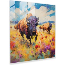 Popcas Buffalo Temalı Modern Izlenimci Cam Tablo