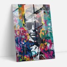 Popcas Klasik Temalı Modern Sanat Cam Tablo - Viktoriyan Portre ve Graffiti Arka Planı