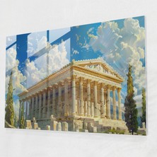 Popcas Yunan Tapınağı Modern Sanat Temalı Temperli Cam Tablo Klasik Tarz