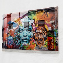 Popcas Harlem Tuğla Duvar Temalı Temperli Cam Tablo - Sokak Graffiti Sanatı