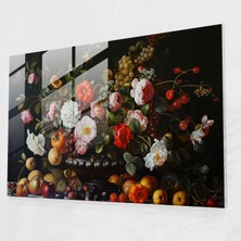 Popcas Çiçek Temalı Cam Duvar Tablosu - Caravaggio Tarzı Dekorasyon