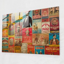 Popcas Vintage Sirk Temalı Dekoratif Cam Tablo - Canlı Renkli Poster Kolajı ile Ev Için Uygun Tasarım