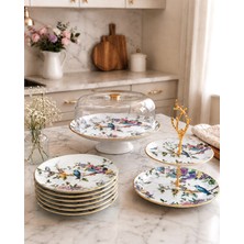 Pinkev Flora 8 Parça Seramik Pasta Sunum Tabağı Seti