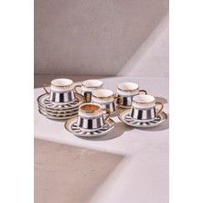 Perotti Cihangir 6 Kişilik Porselen Elegant Çizgili Gold Kahve Fincanı Takımı
