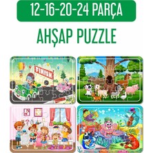 Lipyos Ahşap Puzzle Seti 4 Parça Eğitici Tasarım Araba Yarışı, Sevimli Hayvanlar, Deniz Canlıları 2 - 4 Yaş