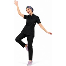 Başaran Uniforma Likralı Siyah Slim Fit Bayan Premium Scrubs Takım