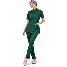 Başaran Uniforma Likralı Avcı Yeşili Slim Fit Bayan Premium Scrubs Takım