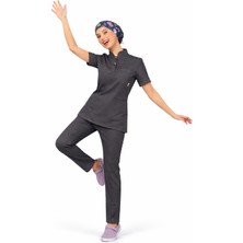 Başaran Uniforma Likralı Antrasit Slim Fit Bayan Premium Scrubs Takım