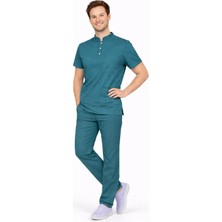 Başaran Uniforma Likralı Petrol Yeşili Erkek Premium Scrubs Takım