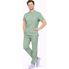 Başaran Uniforma Likralı Küf Yeşili Erkek Premium Scrubs Takım