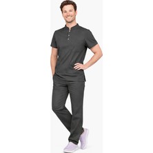 Başaran Uniforma Likralı Antrasit Erkek Premium Scrubs Takım