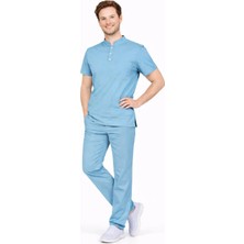 Başaran Uniforma Likralı Duman Mavisi Erkek Premium Scrubs Takım