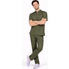 Başaran Uniforma Likralı Haki Erkek Premium Scrubs Takım