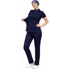 Başaran Uniforma Likralı Lacivert Slim Fit Bayan Premium Scrubs Takım