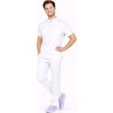 Başaran Uniforma Likralı Beyaz Erkek Premium Scrubs Takım